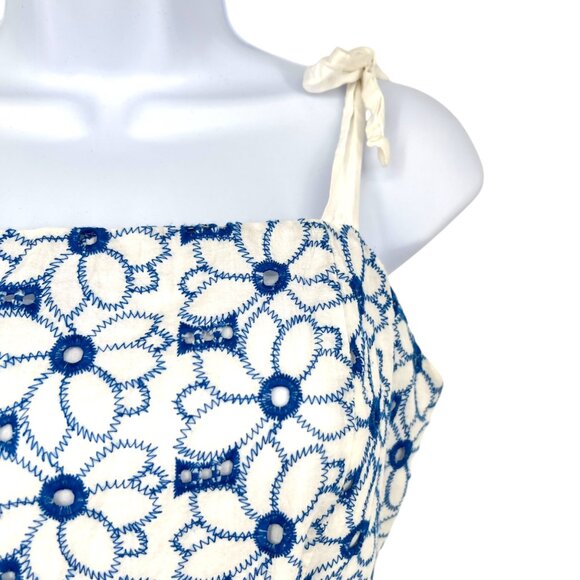 Miami Eyelet Blue White Floral Lace Tie-Strap Romper Size Medium - Picture 4 of 15